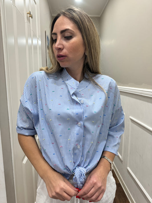CAMICIA RIGHE E RICAMI COLORATI