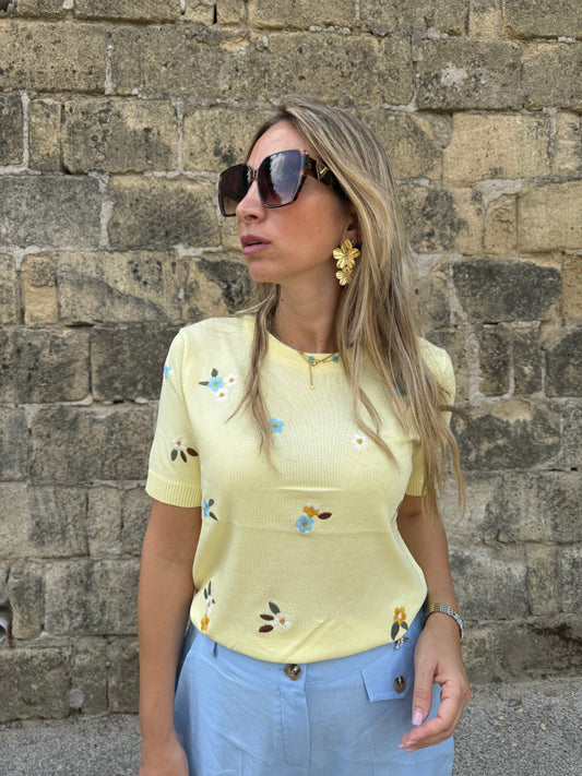 T SHIRT FIORELLINI GIALLO