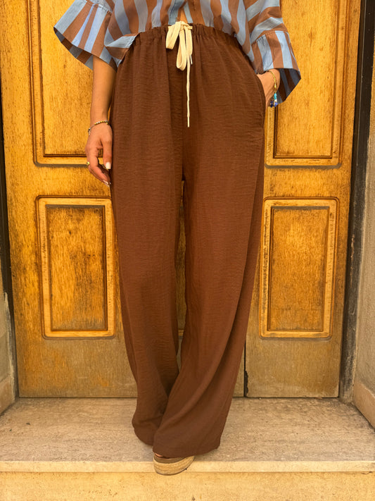 PANTALONE EFFETTO LINO CHOCO
