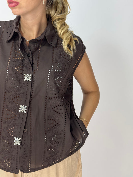 CAMICIA CHOCO PIZZO E STRASS