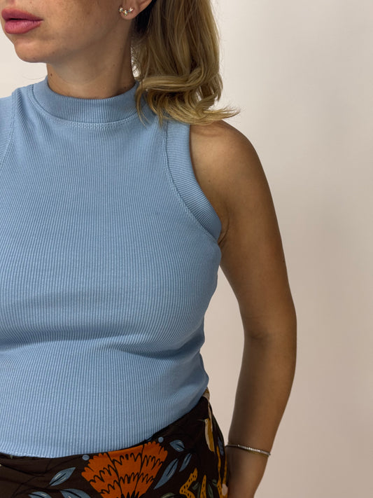 TOP A COSTINE AZZURRO