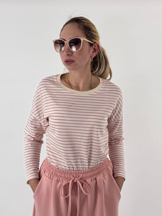 MAGLIETTINA LIAM RIGHE ROSA