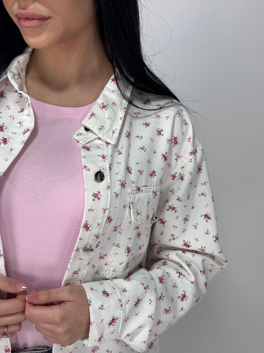 CAMICIONE JEANS FIORI BIANCO