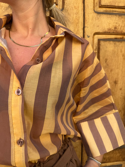 CAMICIA TENCEL RIGHE GIALLE