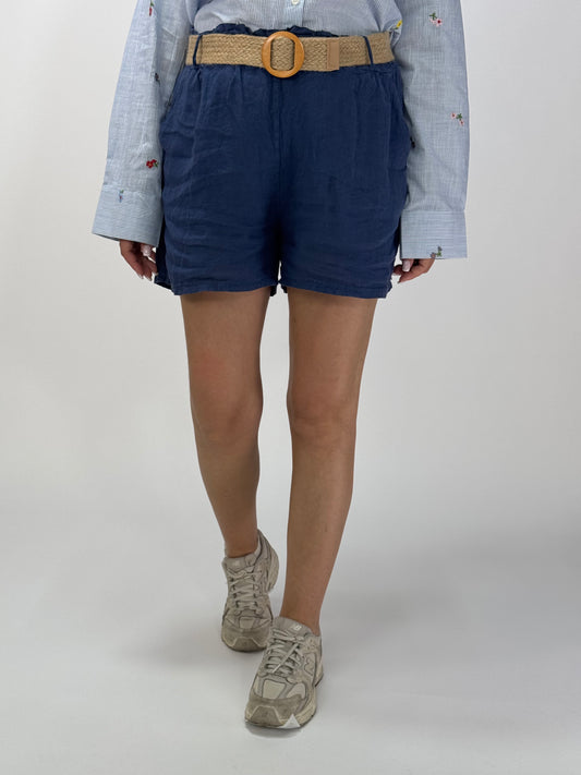 PANTALONCINO 100% LINO BLU