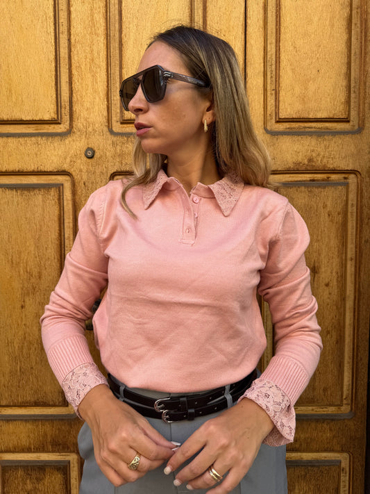 MAGLIONCINO ROSA CON PIZZO