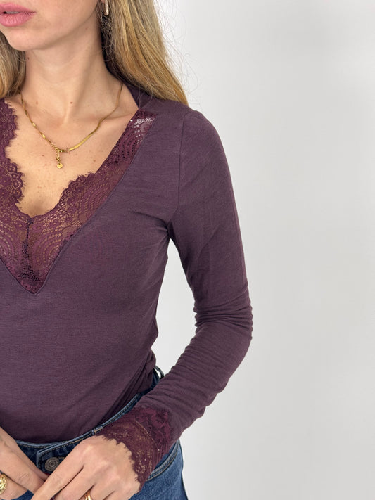 MAGLIA MISTO CASHMERE CON PIZZO PRUGNA