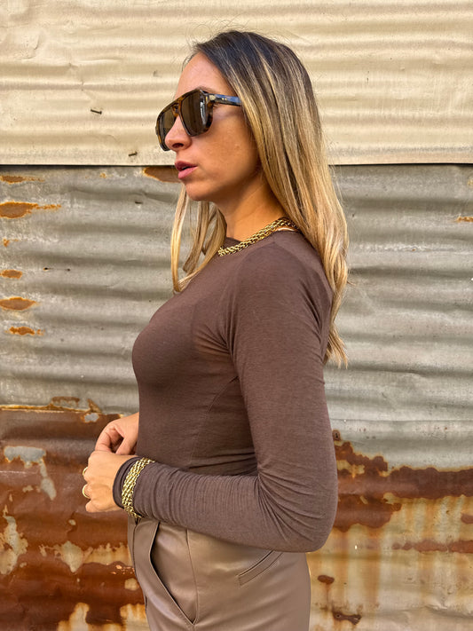 MAGLIETTINA MISTO CASHMERE CIOCCOLATO