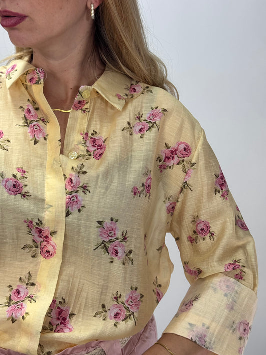 CAMICIA GIALLA FIORELLINI ROSA