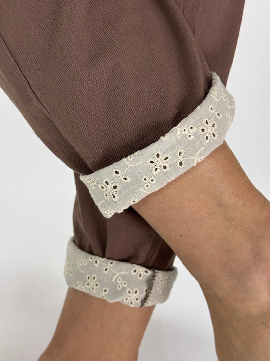 PANTALONE COTONE E PIZZO SANGALLO CHOCO