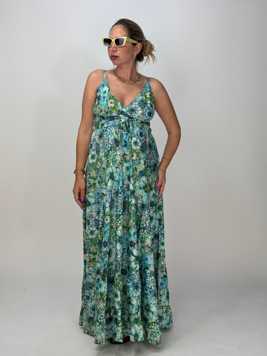 VESTITO MILLEFIORI VERDE MARINO