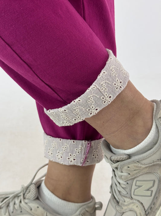 PANTALONE COTONE E PIZZO SANGALLO MAGENTA