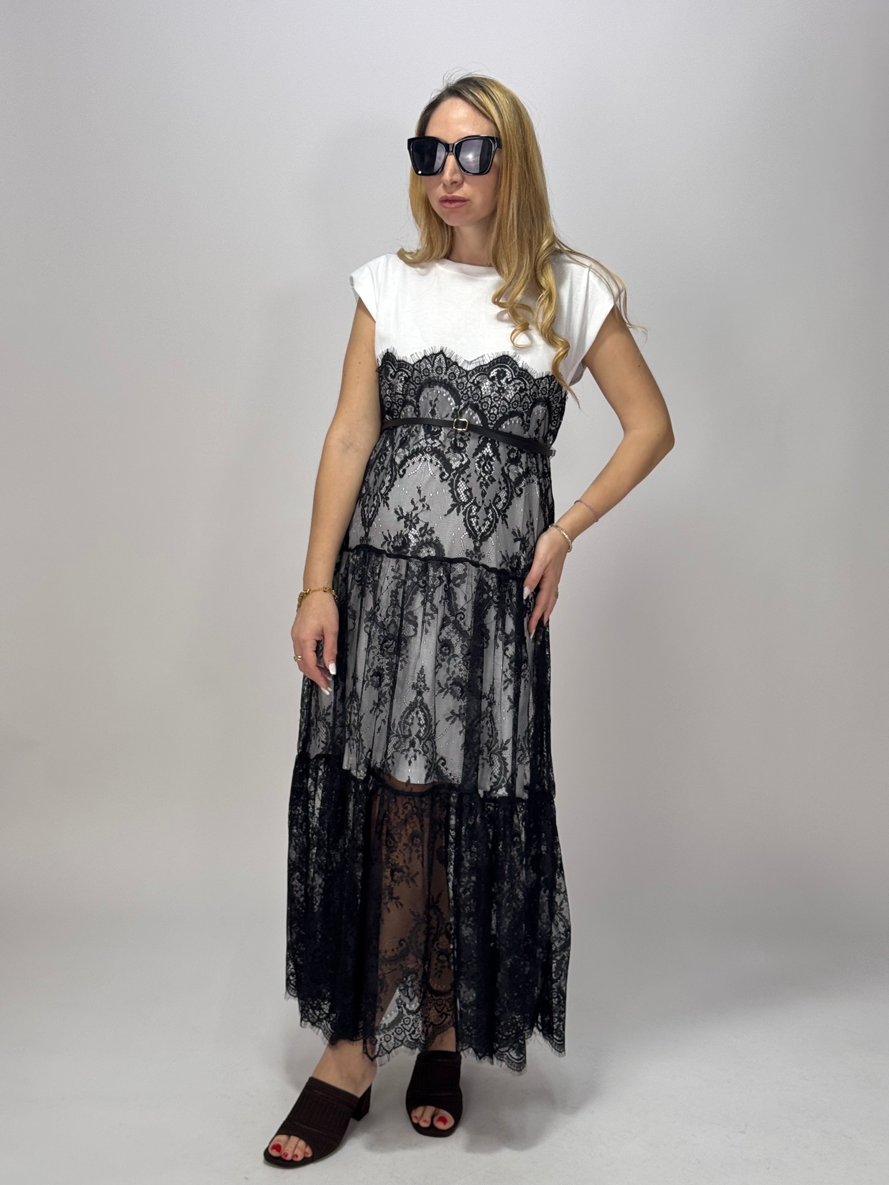VESTITO IN PIZZO BIANCO/NERO GARCIA