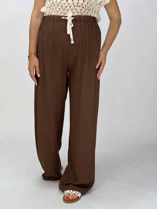 PANTALONE EFFETTO LINO CHOCO