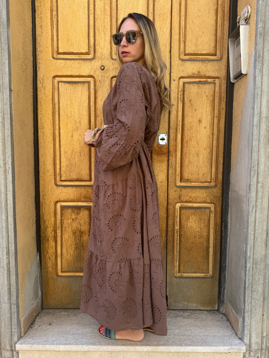 VESTITO PIZZO SANGALLO CIOCCOLATO