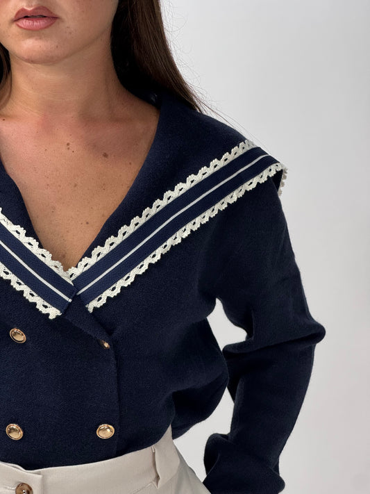 CARDIGAN CON RISVOLTO BLU