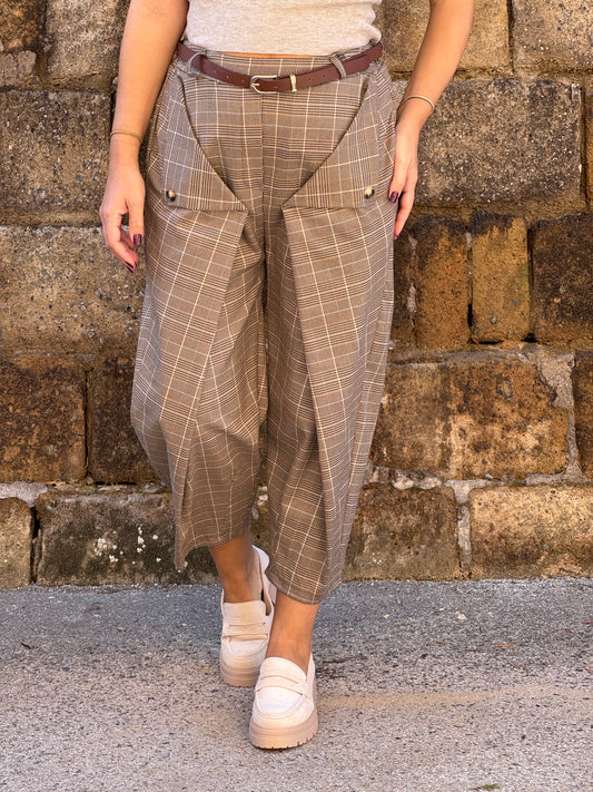 PANTALONE PIED DE POULE BEIGE