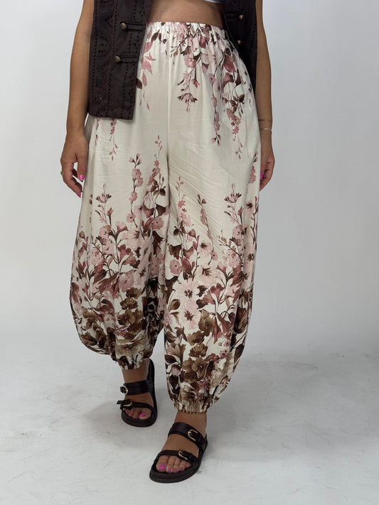 PANTALONE FIORELLINI ROSA