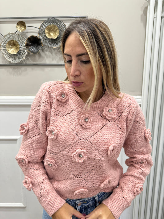 MAGLIONE FIORI DI PIETRA ROSA