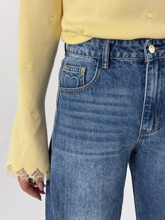 JEANS CUORI IN RILIEVO