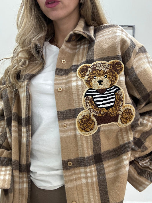 CAMICIONE TEDDY   QUADRI  BEIGE*