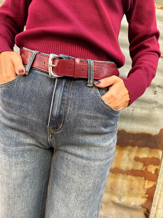 JEANS PIEGONE CINTURINO BORDEAUX