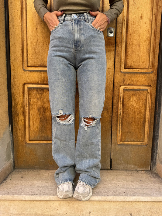 JEANS PALAZZO CON STRAPPI
