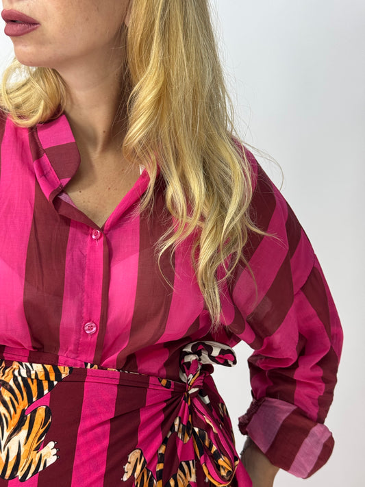 CAMICIA RIGHE CHOCO/FUXIA