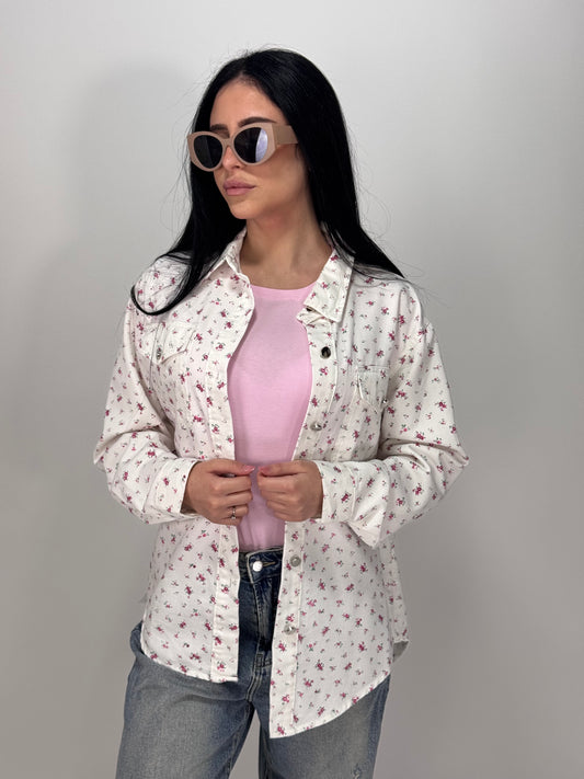 CAMICIONE JEANS FIORI BIANCO