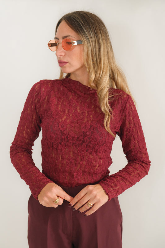 MAGLIETTINA IN PIZZO KELLY BORDEAUX