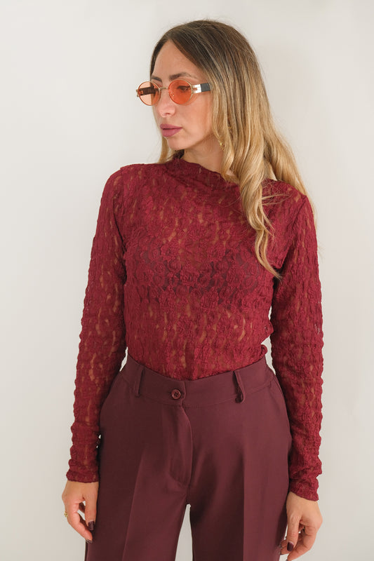 MAGLIETTINA IN PIZZO KELLY BORDEAUX