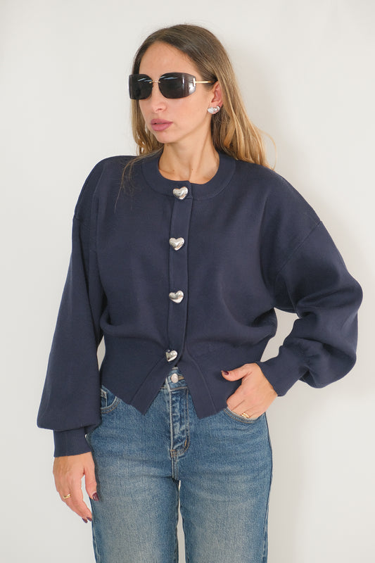 CARDIGAN CUORI BOMBATI BLU