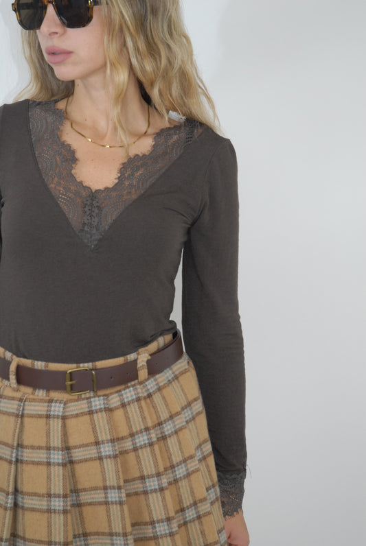 MAGLIA MISTO CASHMERE CON PIZZO CHOCO