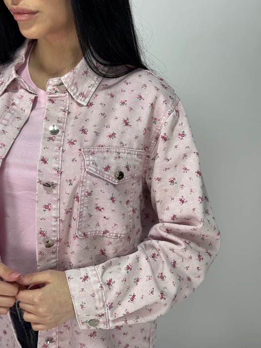CAMICIONE JEANS FIORI ROSA