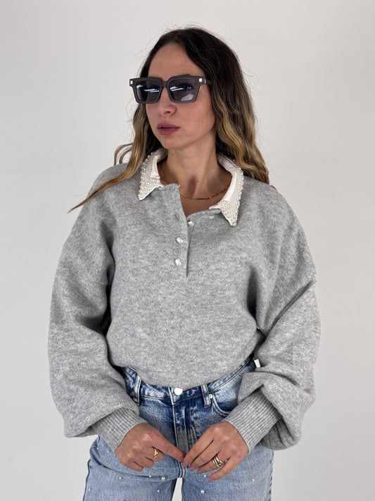 MAGLIONCINO COLLETTO DI PERLINE GRIGIO