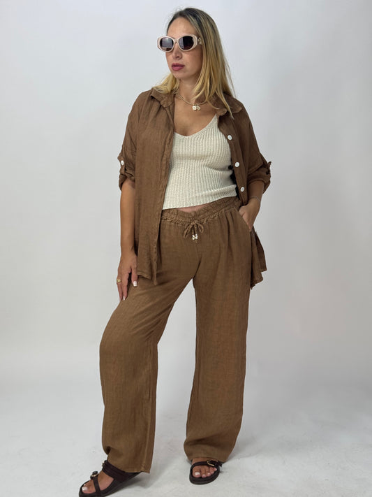 COORDINATO 100% LINO CHOCO
