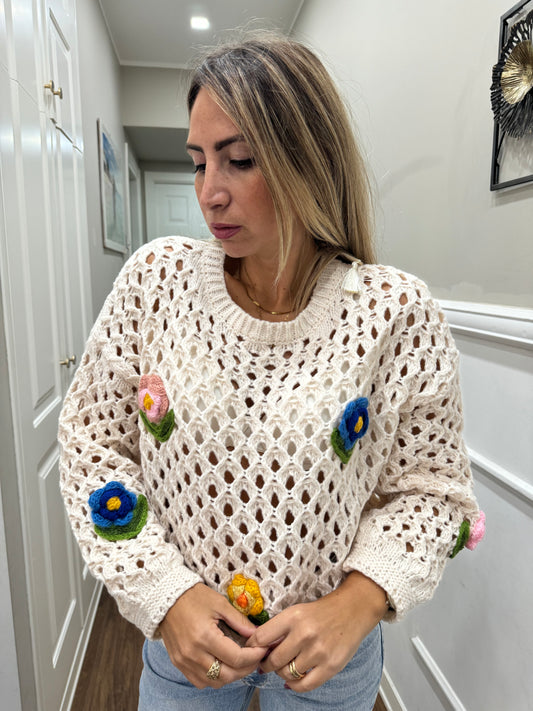 MAGLIONE TRAFORATO CON FIORI