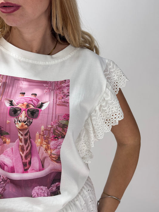 T SHIRT GIRAFFA CON PIZZO