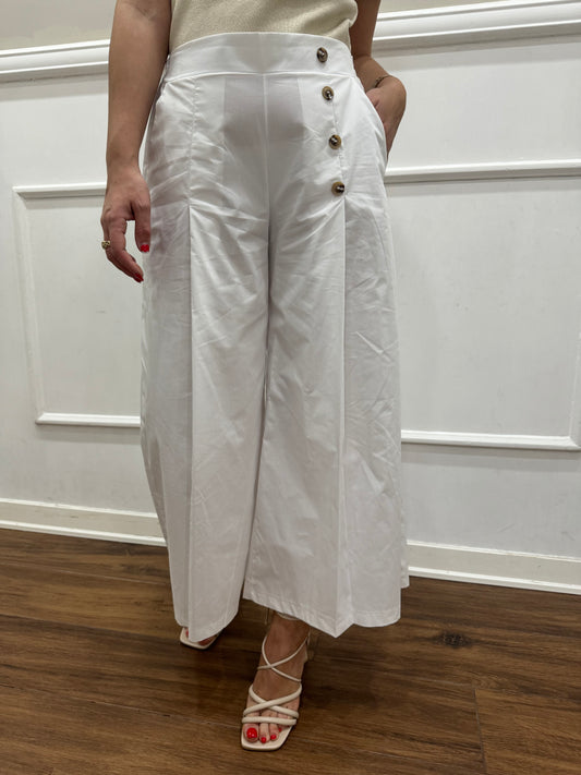 PANTALONE GAUCHO BOTTONI LATERALI BIANCO