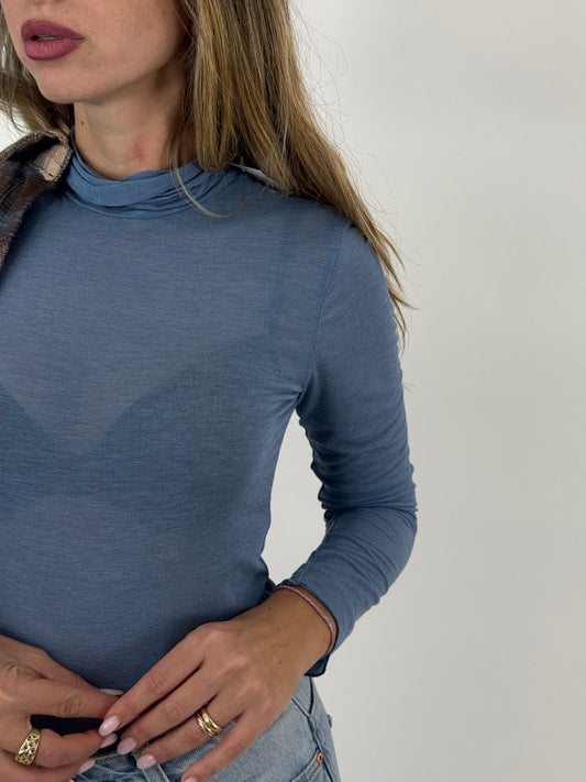 MAGLIETTINA COLLO ALTO MISTO CASHMERE AZZURRO POLVERE