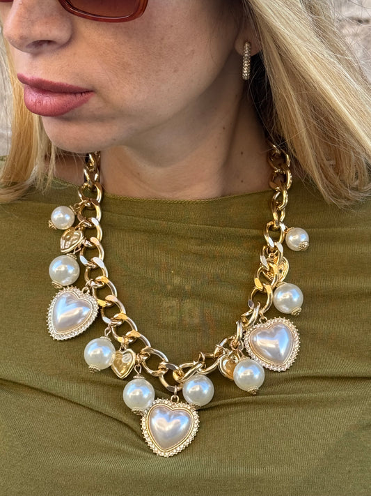 COLLANA CUORI PERLATI