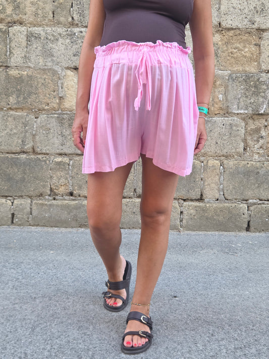 PANTALONCINO HOLLY EFFETTO LINO ROSA